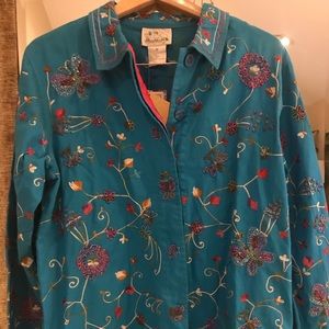NEW💜Quaker Factory Turquoise Embroidered Jacket M